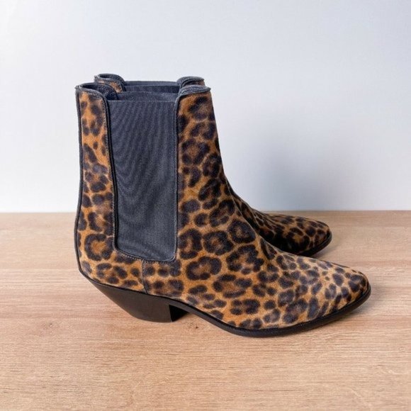 Saint Laurent West Chelsea Leopard Western Ankle Boots Size 38 - Picture 6 of 10
